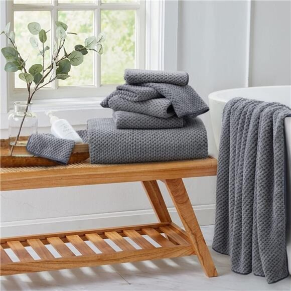 2 Pack-16"x31" Dark Gray Hand Towels Set Ultra Soft Cozy Towels 600 - Picture 5 of 7
